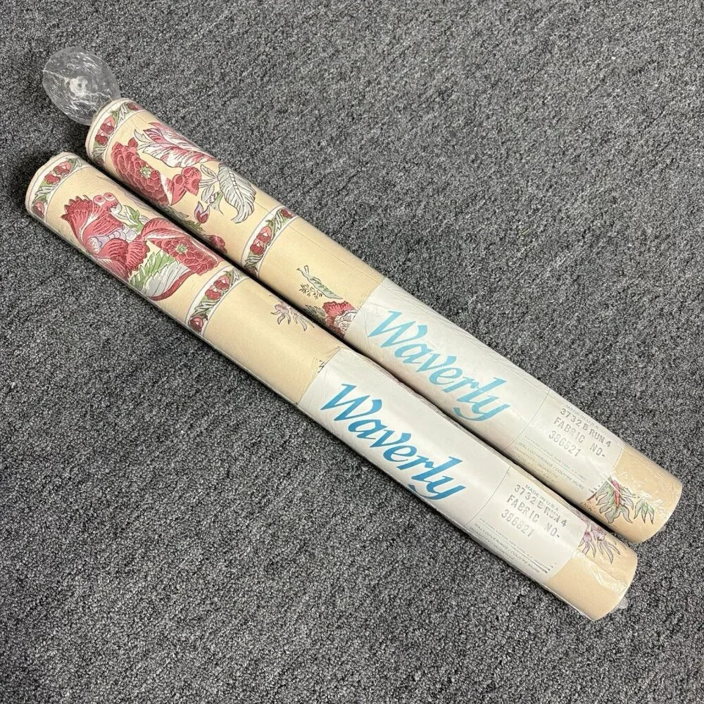 Vintage WAVERLY Beige/Multicolor Floral Print Wallpaper, 2 Rolls, Style #386821